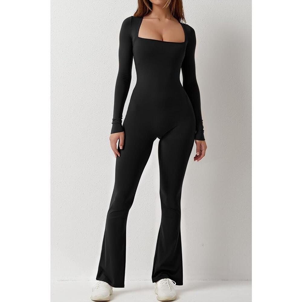 QINSEN Square Neck Wide Leg Full‎ Length Jumpsuit One Piece Athleisure XL NWT